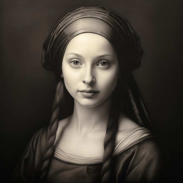 Portrait à crayon d'une femme inspiré de la Renaissance par Eadm