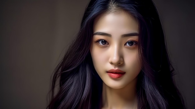 Portrait créatif d'une belle jeune femme asiatique en studio réalisé avec l'IA générative
