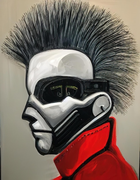 Portrait créatif d'un robot punk étrange avec un mohawk généré par Ai