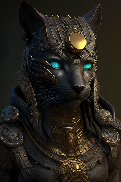 Portrait d'un cybernétique un chat pharaonique noir, ai créatif