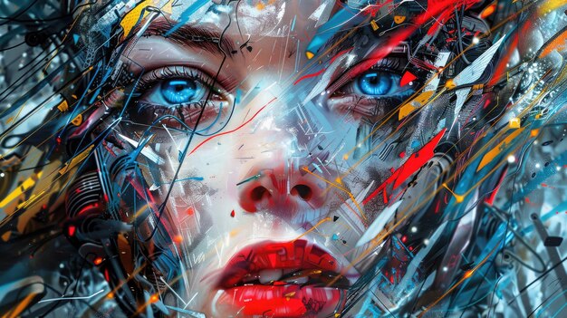 Portrait cyberpunk très détaillé inspiré par Sandra Chevrier