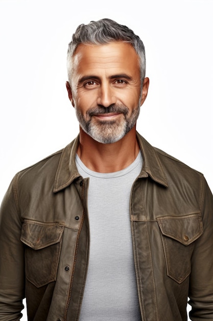 Photo portrait décontracté d'un homme d'âge moyen isolé sur blanc