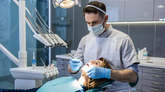 Photo portrait d'un dentiste dans une clinique dentaire