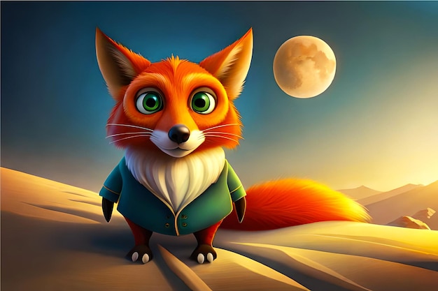 portrait de dessin animé 3D fantaisiste d'un personnage animal parlant tel qu'un renard intelligent