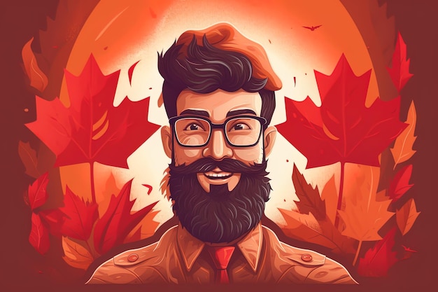 Un portrait de dessin animé d'un homme avec une barbe et des lunettes.