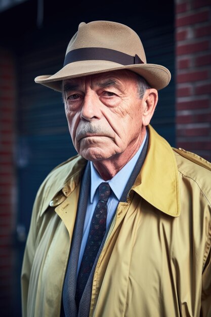 Portrait d'un détective masculin senior debout à l'extérieur créé avec l'IA générative