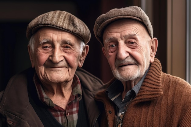 Portrait de deux amis seniors debout ensemble créés avec une IA générative