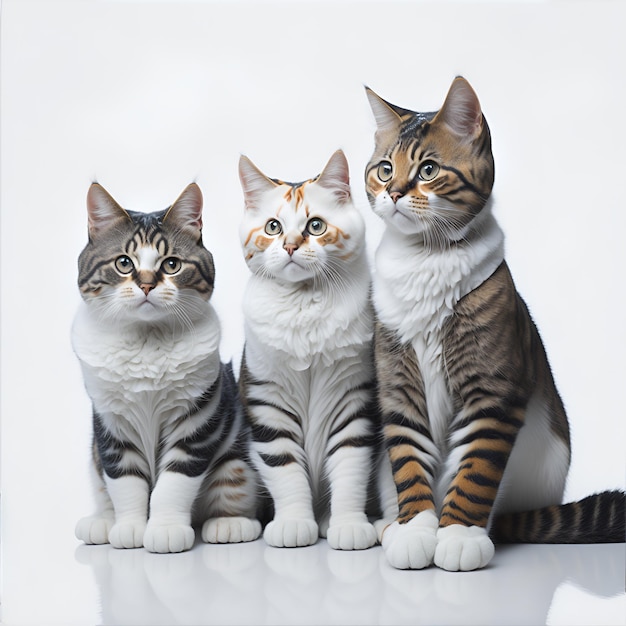 Portrait de deux chats Maine Coon assis sur fond blanc