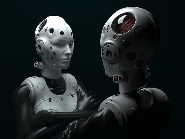 Portrait de deux femmes robotiques se regardant