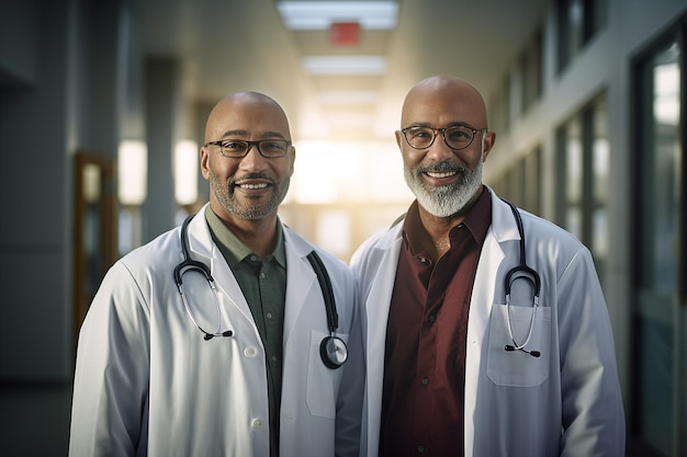 Portrait de deux médecins arabes dans un couloir d'hôpital