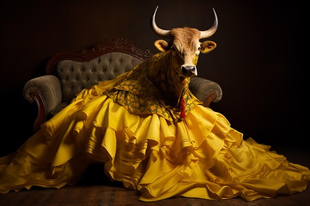Photo un portrait d'un dieu taureau dans des costumes royaux complets