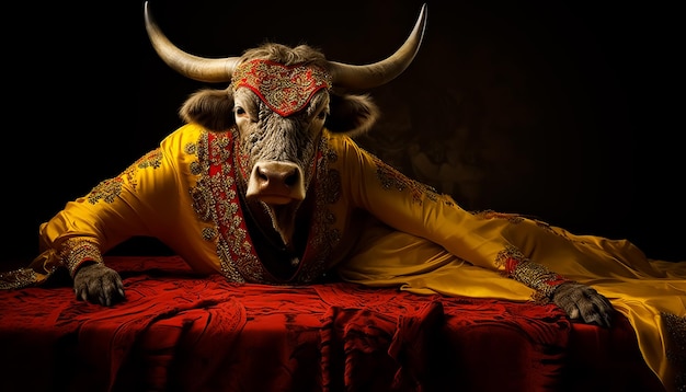 Photo un portrait d'un dieu taureau dans des costumes royaux complets