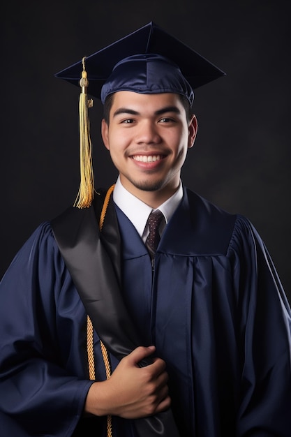 portrait d'un diplômé heureux dans sa robe de graduation créée avec une IA générative