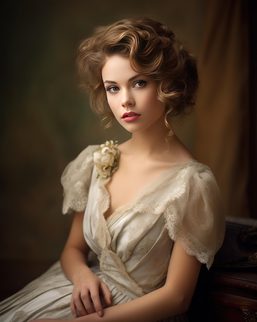Un portrait doux capture le charme d'une dame anglaise en robe vintage