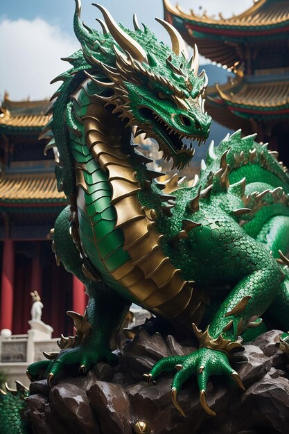 Portrait de dragon vert monstre mystérieux des contes de fées et symbole de l'année lunaire 2024 dans le calendrier chinois