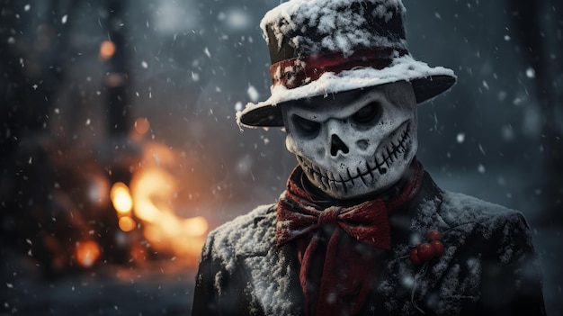 portrait dramatique homme de neige en colère pour Noël