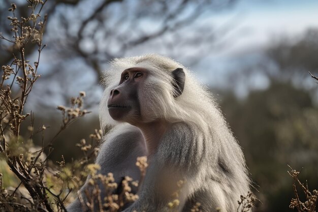 Photo portrait du babouin hamadryas sur un arbre