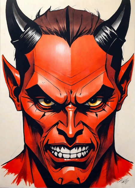 portrait du diable le diable fait face à un démon effrayant avec des cornes