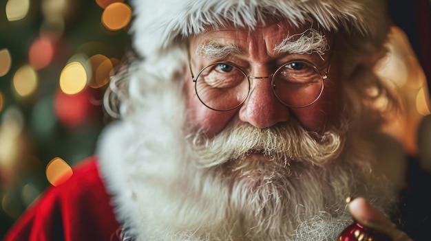 Portrait du Père Noël dans des verres ronds