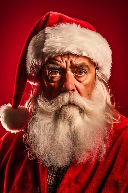 Photo portrait du père noël mettant différentes expressions de la colère à la joie et à la surprise concept et émotions de noël image créée avec ia