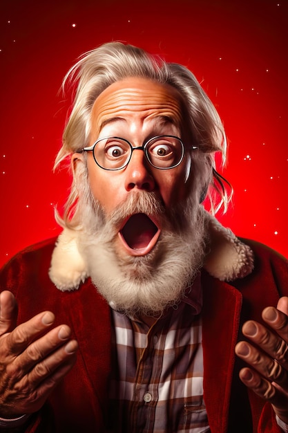 Portrait du Père Noël mettant différentes expressions de la colère à la joie et à la surprise Concept et émotions de Noël Image créée avec Ia