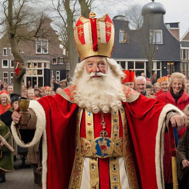 Portrait du Père Noël néerlandais appelé « Sinterklaas » alors qu'il arrive en ville