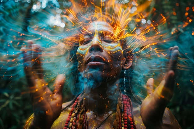 portrait du saint chaman rituel de l'ayahuasca