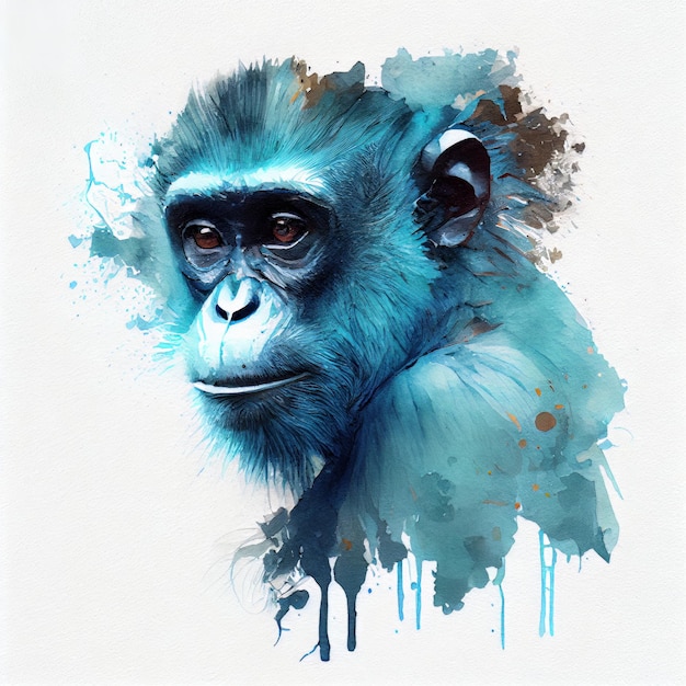 Portrait du singe Illustration aquarelle avec un bel animal Generative AI