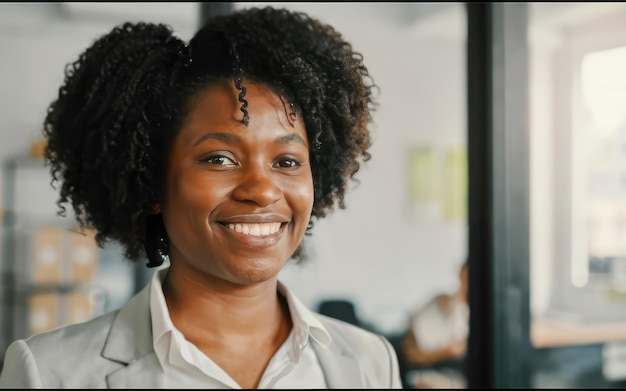 Photo portrait du visage du directeur et du sourire d'une femme noire heureuse, d'un chef d'entreprise ou d'un employé pour une entreprise en démarrage