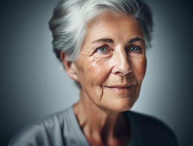 Portrait du visage d'une vieille femme en bonne santé