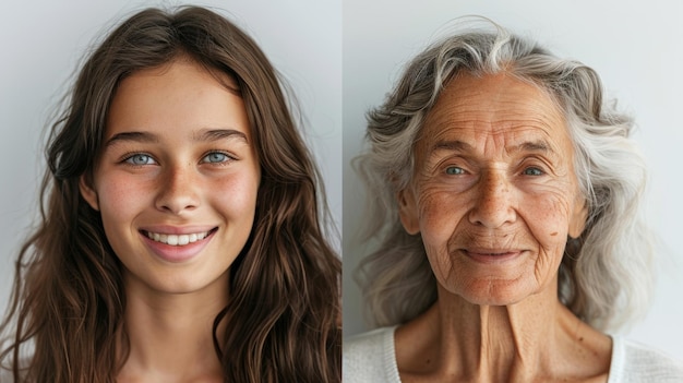 Portrait en duo de la joie de la jeunesse et du vieillissement gracieux à côté