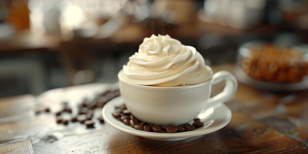 Photo portrait de l'élégance du cappuccino sur une soucoupe blanche