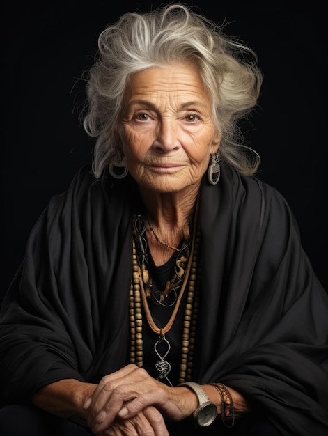 Portrait élégant et élégant de l'âge de la retraite femme anti-âge plus âgé cheveux gris glamour mode âgée personnalité confiante maturité attrayante génération plus âgée