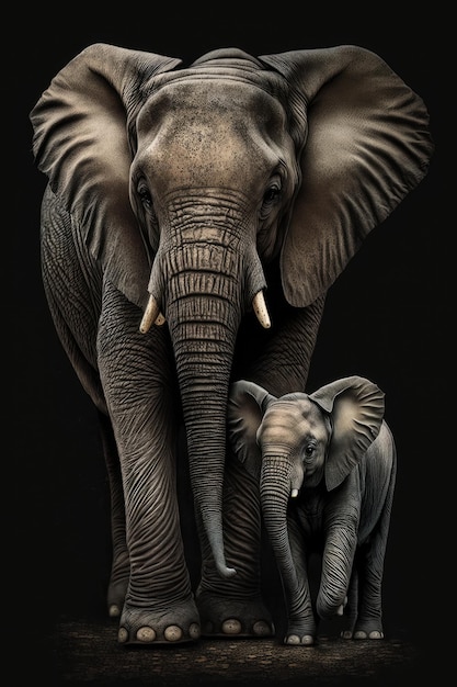 Portrait d'un éléphant d'Afrique et de son petit Créé avec la technologie IA générative