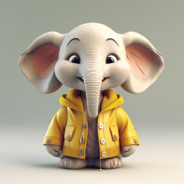 Portrait d'éléphant de dessin animé 3D portant des vêtements lunettes chapeau veste debout devant