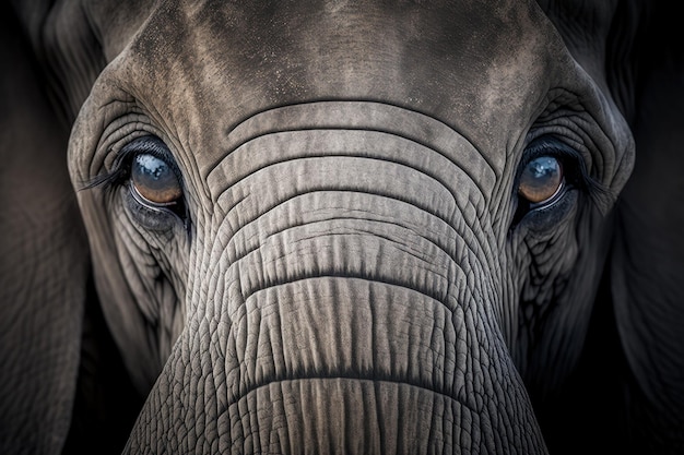 Portrait d'éléphant sur fond sombre AI Generative