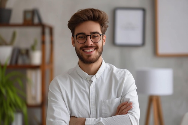 Portrait d'un employé de bureau heureux