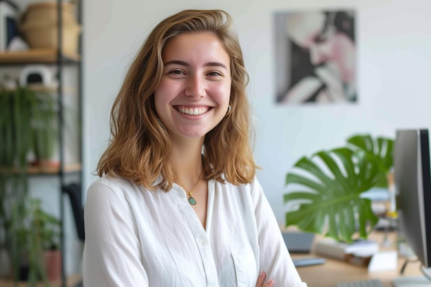 Portrait d'un employé de bureau heureux