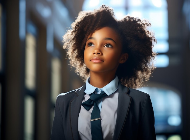 Portrait d'un enfant africain heureux, belle jeune fille aux cheveux bouclés en gros plan