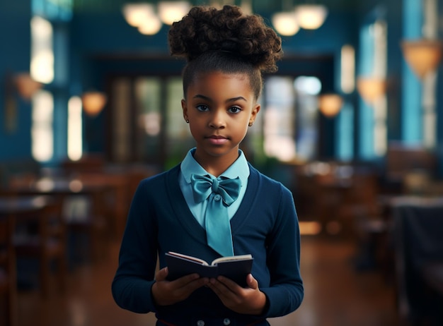 Portrait d'un enfant africain heureux, belle jeune fille aux cheveux bouclés en gros plan