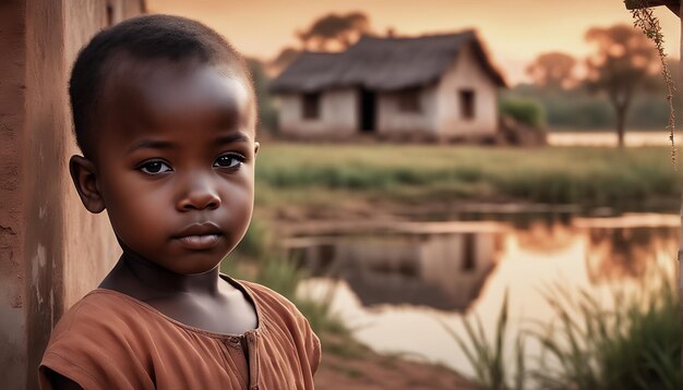 Portrait d'un enfant africain regardant dans la caméra Portrait de l'enfant africain