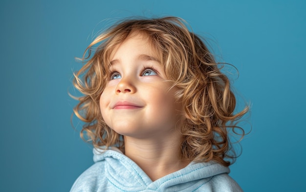 portrait d'un enfant caucasien heureux et souriant fond de studio professionnel