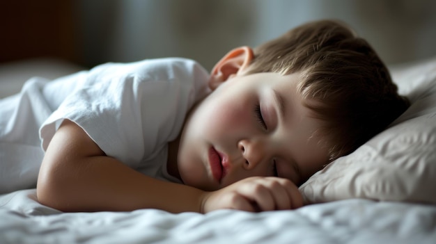 portrait d'un enfant endormi au lit