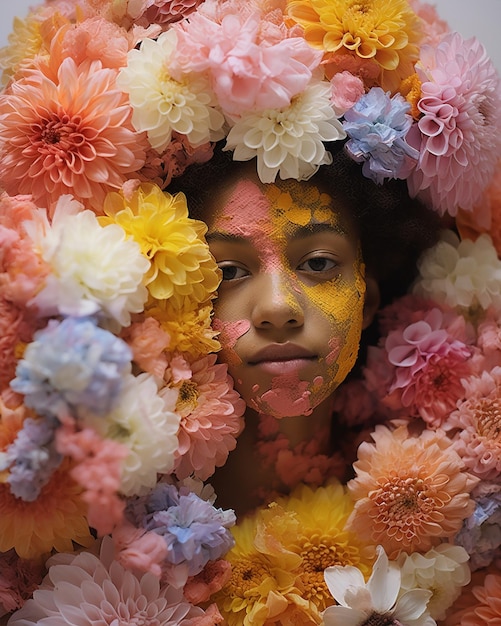 Portrait d'enfant fille fleurs