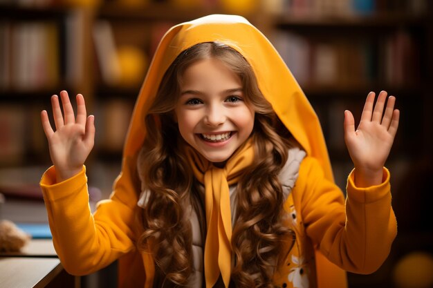 Portrait d'une enfant heureuse, joyeuse, isolée sur un fond blanc, émotionnelle et excitée.