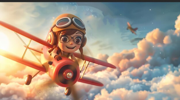 Portrait d'un enfant heureux volant un avion jouet dans le ciel