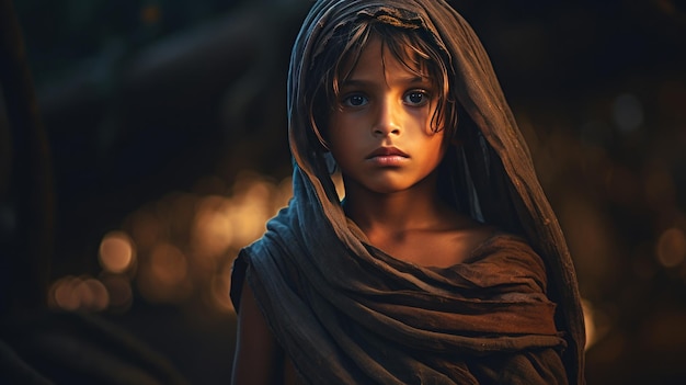 portrait enfant indien se sentant triste dans la campagne