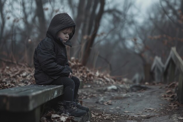 portrait d'un enfant triste, abandonné et solitaire