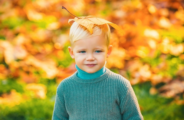 Portrait d'enfants d'automne à l'automne feuilles jaunes petit enfant dans le parc jaune en plein air feuilles jaunes jaunes