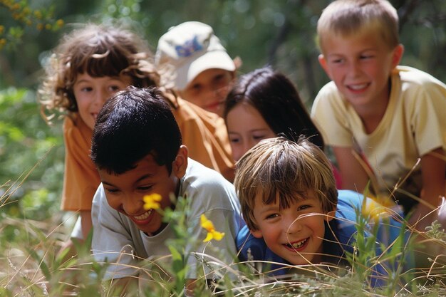 Photo portrait d'enfants découvrant les merveilles cachées du désert